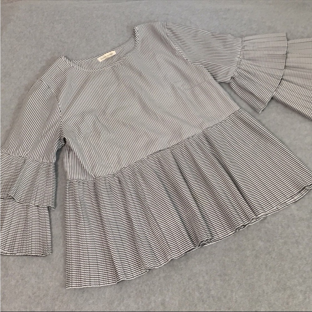 Dark Coquette Fairy Top Medium Peplum Striped Ruffle Bell Sleeves Steampunk